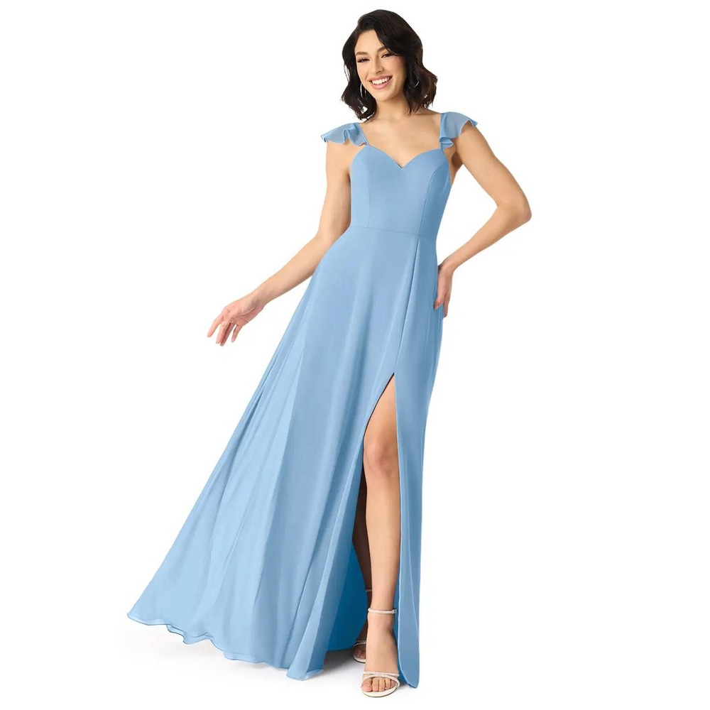 Azazie Everett Maxi Dress A4 Sky Powder Blue Peep‎ Back Formal Bridesmaid Prom